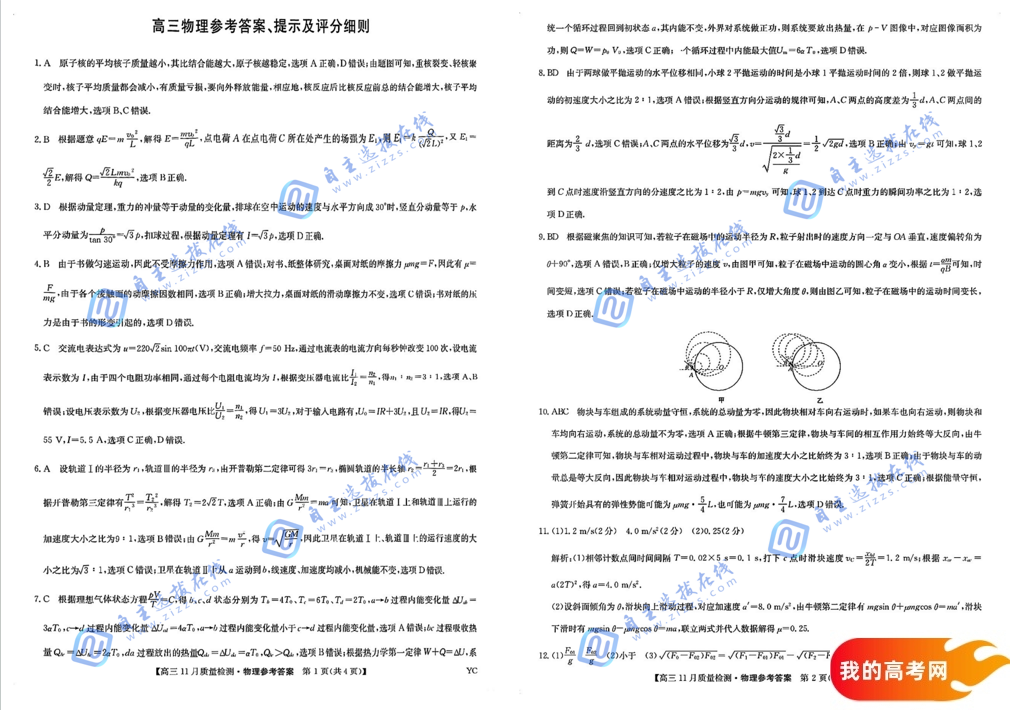九师联盟2025届高三11月联考真题试卷及答案解析（9科全）(图5)